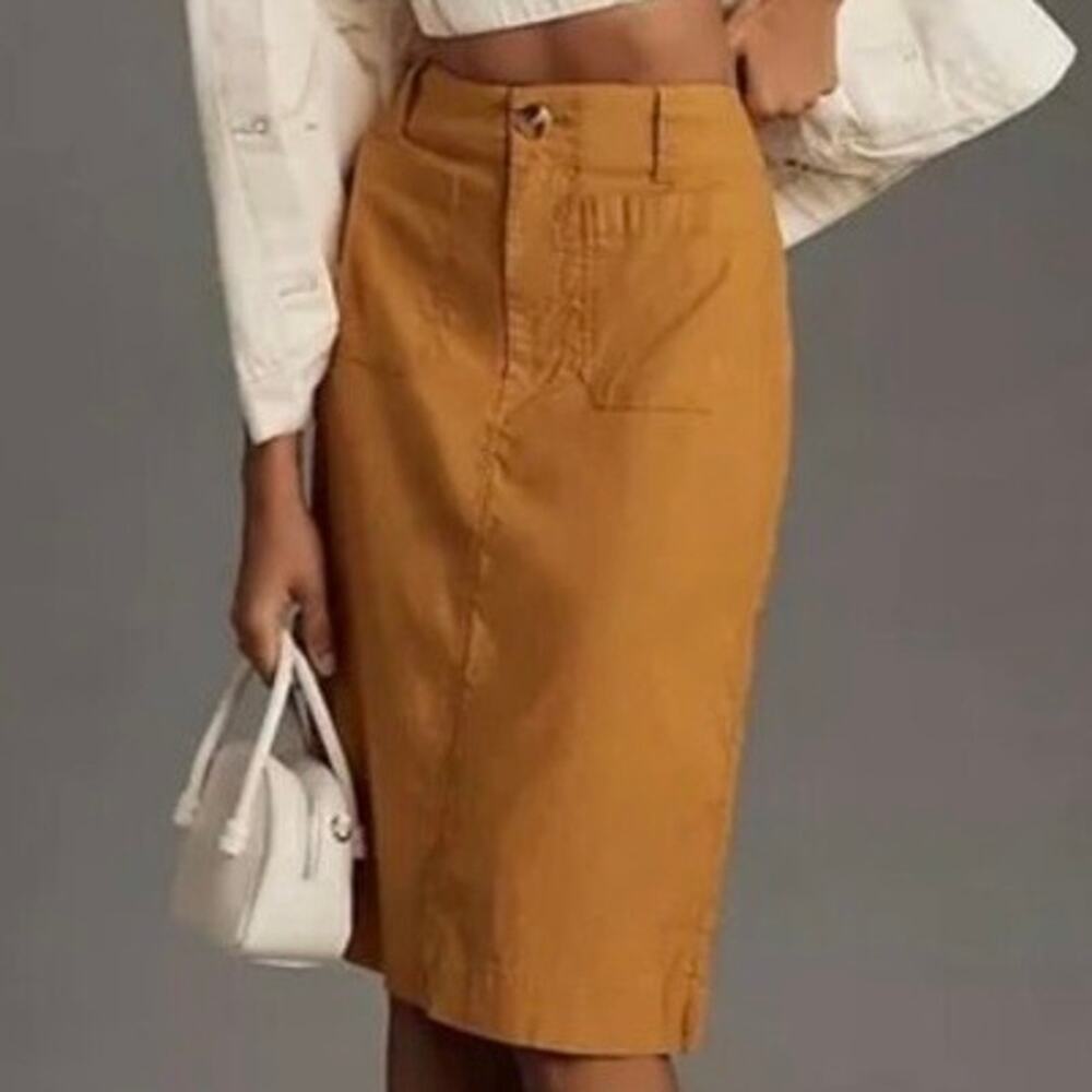 Maeve Anthropologie Mustard Midi Skirt High Rise Size Womens Large